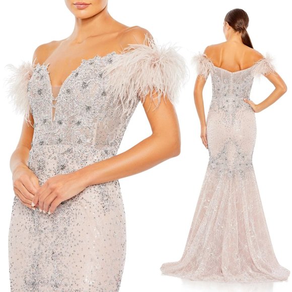 Mac Duggal Dresses & Skirts - MAC DUGGAL FEATHERED CRYSTAL EMBELLISHED SLEEVELESS GOWN 20246
